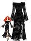 Robe noire en tulle motif floral gothique fendue années 30