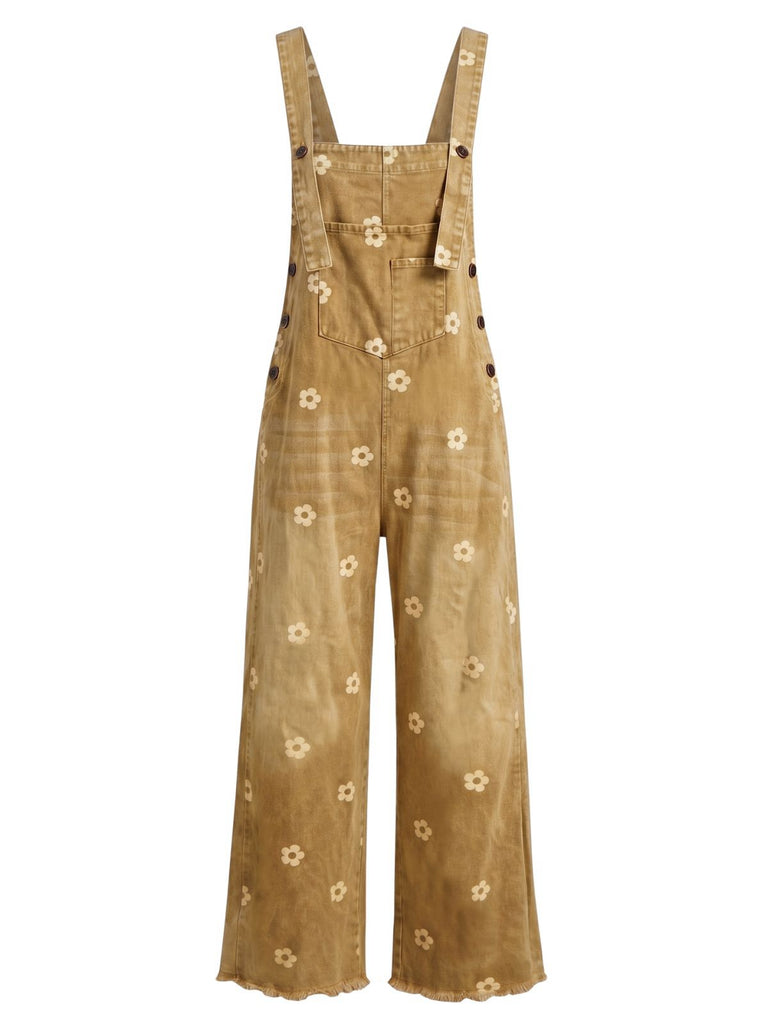 Salopette Bleue à Jambes Larges Florale Denim Années 1940