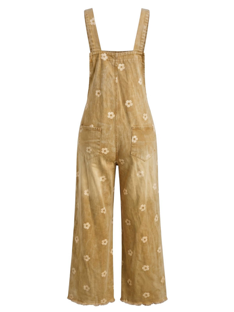 Salopette Bleue à Jambes Larges Florale Denim Années 1940