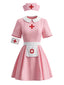 Ensemble robe de costume d'infirmière rose col Claudine années 1970