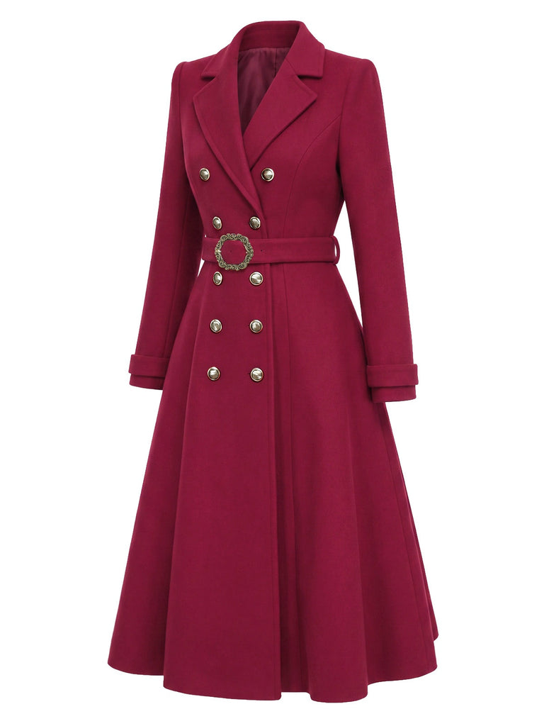 Manteau croisé ceinturé rouge vin années 1930