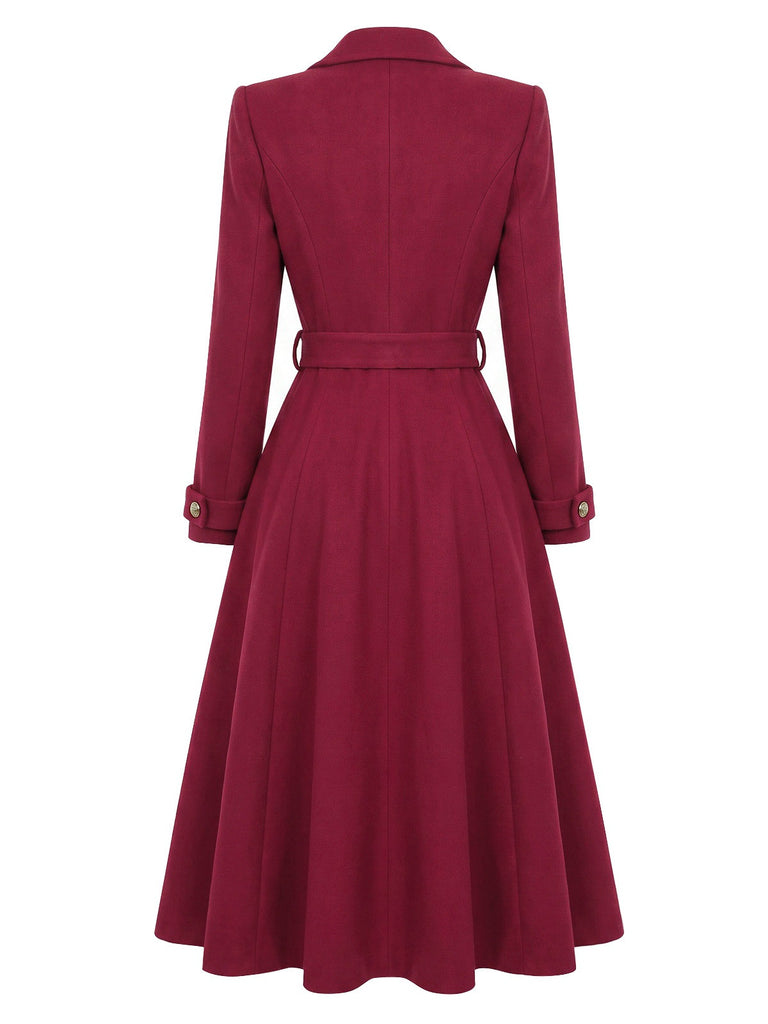 Manteau croisé ceinturé rouge vin années 1930