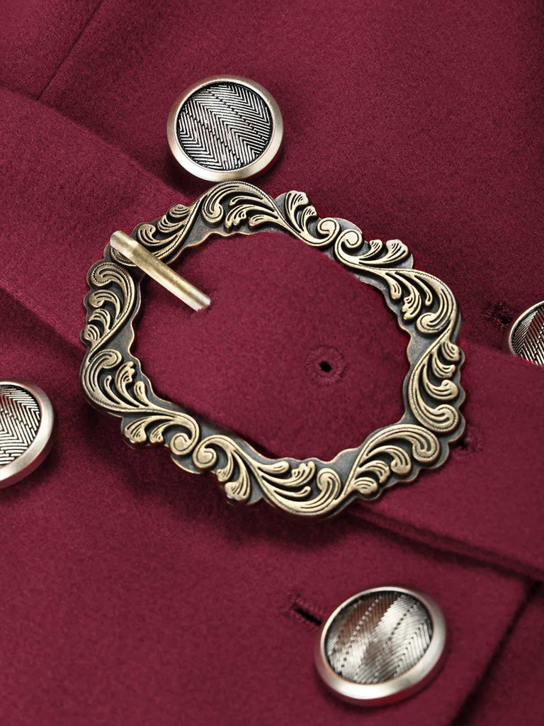 Manteau croisé ceinturé rouge vin années 1930