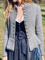 Veste grise tissu imitation laine col montant et bas volants années 50