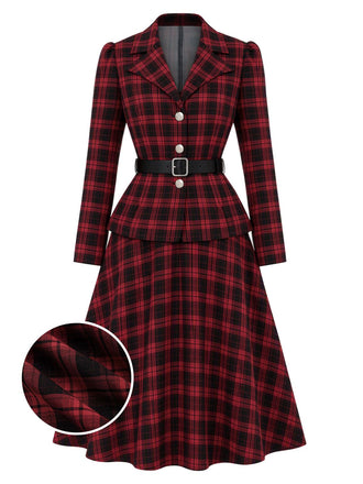 [Prévente] 2PCS Blazer noir et rouge à carreaux et jupe années 1950