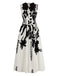 Robe midi beige sans manches col V et motif floral années 1940