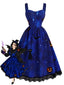 Robe d’Halloween à imprimé chats et citrouilles années 1940