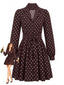Robe marron à pois col à revers boutons et ceinture Années 1960