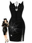 Robe noire fendue motif toile d'araignée pour Halloween années 1960