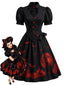 Robe noire imprimé lune et chauves-souris avec découpe cœur années 1950