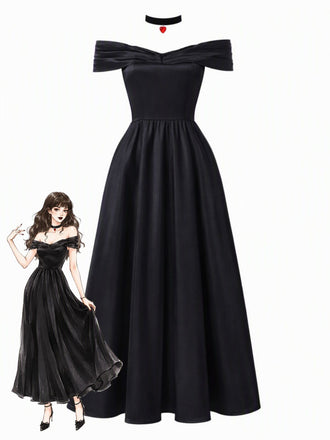 Robe longue noire de reine Joker à épaules dénudées pour Halloween Années 1970 - 1