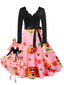 Robe évasée manches longues col pétales forme citrouille pour Halloween années 50