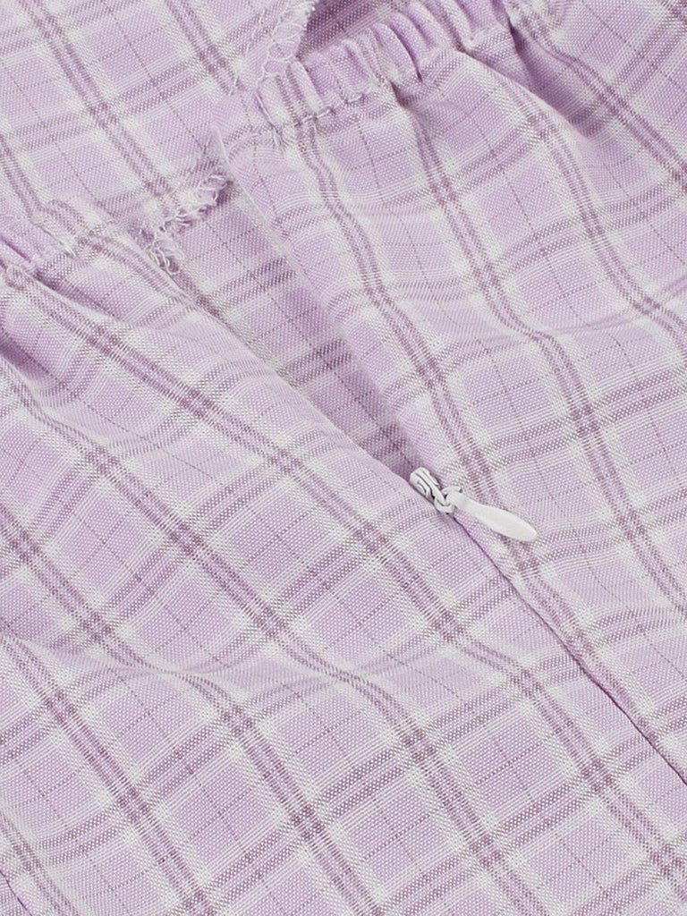 Robe lavande à carreaux, col Halter, dos nu et empiècements en dentelle Années 1950 - 6
