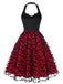 Robe rouge et noire d’Halloween à chauves-souris années 1950