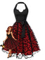 Robe rouge et noire d’Halloween à chauves-souris années 1950