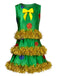 Robe trapèze sans manches verte effet guirlande de Noël années 70