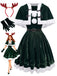 Ensemble robe bustier et cape de Noël en velours vert Années 1950 - 1