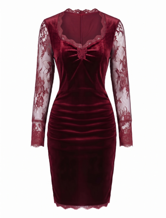 Robe moulante en velours à manches en dentelle Années 1960 - 2