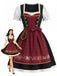 Robe bouffante rouge vin dentelle florale encolure carrée et tablier années 1950