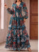 Robe longue florale à étages, col V et manches longues Années 1930 - 3