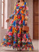 Robe longue florale à étages, col V et manches longues Années 1930 - 7