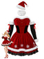 Ensemble robe Noël rouge velours nœud motif flocon neige et bordure fourrure années 50