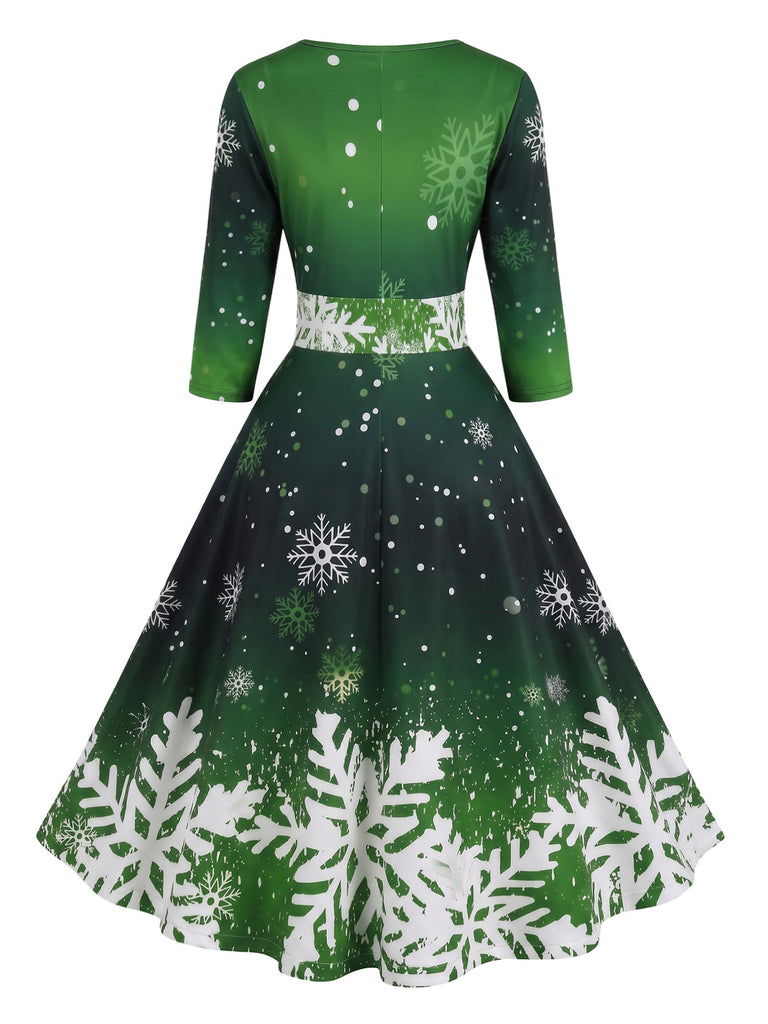 Robe cintrée à manches mi-longues et imprimé flocons de neige Années 1950 - 4