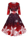 Robe cintrée à manches mi-longues et imprimé flocons de neige Années 1950 - 1