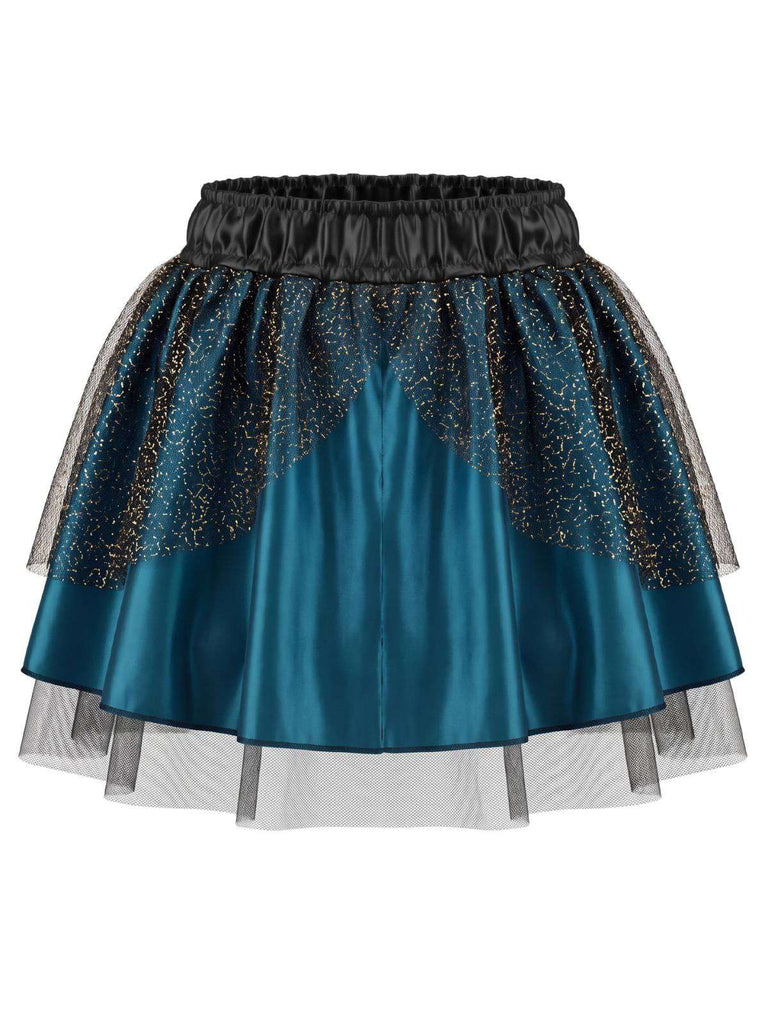 2PCS Corset brodé de motifs de plumes de paon et jupe plissée en tulle