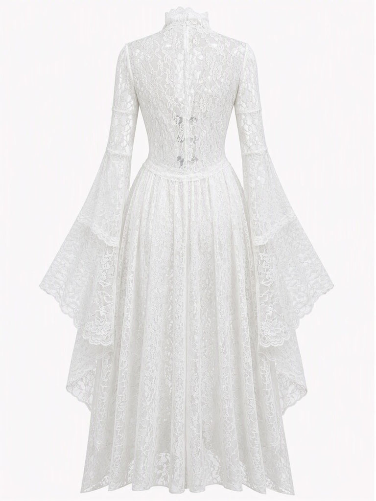 Robe médiévale en dentelle à col haut et manches évasées Années 1940 - 6