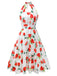 Robe licou rose aquarelle blanche des années 1950