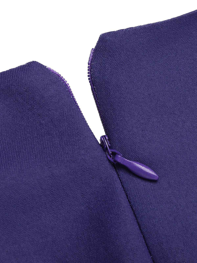 Robe trapèze à encolure en V violet foncé des années 1950