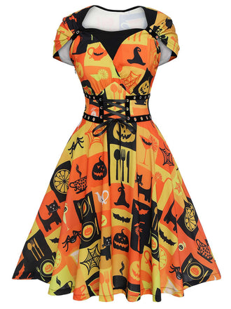 Robe col reine à lacets pour Halloween des années 1950