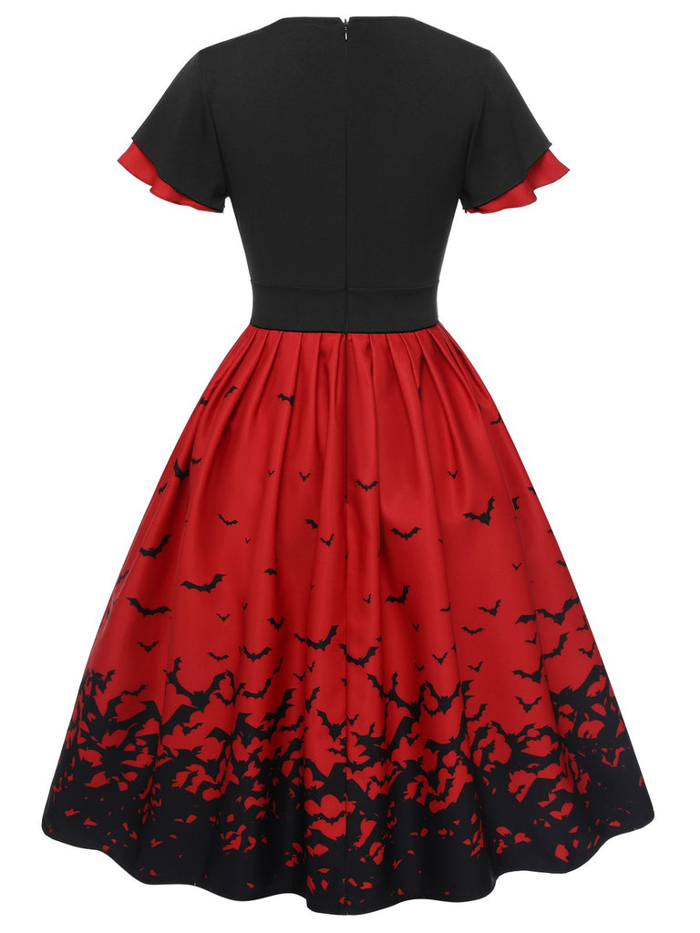 Robe trapèze d'Halloween à manches volantées des années 1950