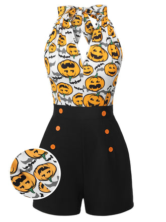 Combishort dos nu citrouille d'Halloween noire des années 1950