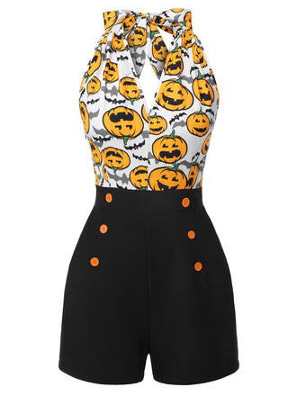 Combishort dos nu citrouille d'Halloween noire des années 1950