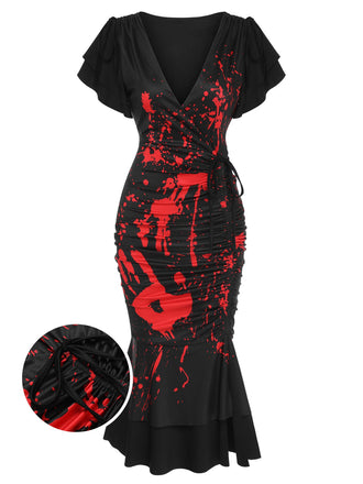 Robe queue de poisson noire à empreinte de sang des années 1930