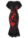 Robe queue de poisson noire à empreinte de sang des années 1930