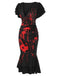 Robe queue de poisson noire à empreinte de sang des années 1930