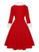 Robe à revers de Noël rouge et blanche en peluche des années 1950