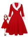 Robe à revers de Noël rouge et blanche en peluche des années 1950