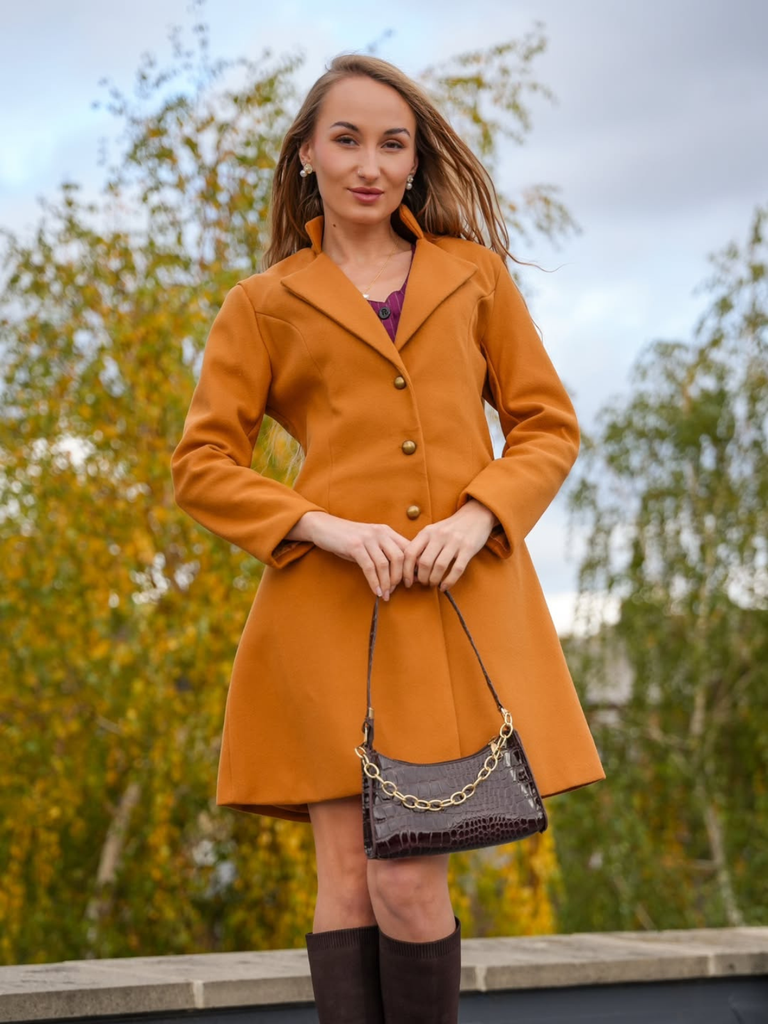 Manteau en laine solide à revers jaune moyen des années 1940