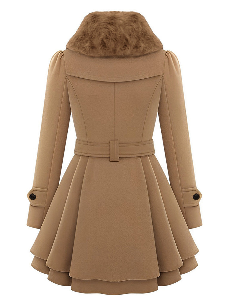 Manteau en hiver cintré à col en fourrure Noir de Noël Chic