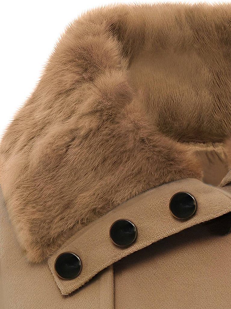 Manteau en hiver cintré à col en fourrure de Noël Chic
