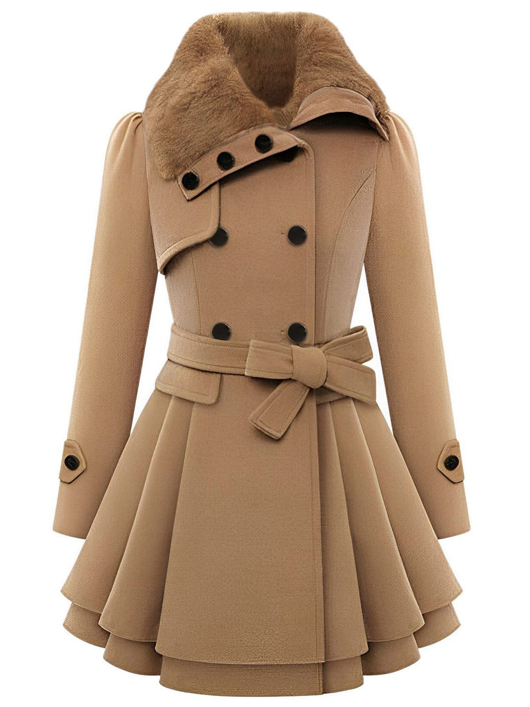 Manteau en hiver cintré à col en fourrure Noir de Noël Chic