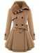Manteau en hiver cintré à col en fourrure Noir de Noël Chic