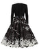 Robe trapèze patchwork col en V des années 1950 avec ruban