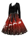 Robe trapèze patchwork col en V des années 1950 avec ruban