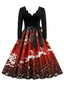 Robe trapèze patchwork col en V des années 1950 avec ruban