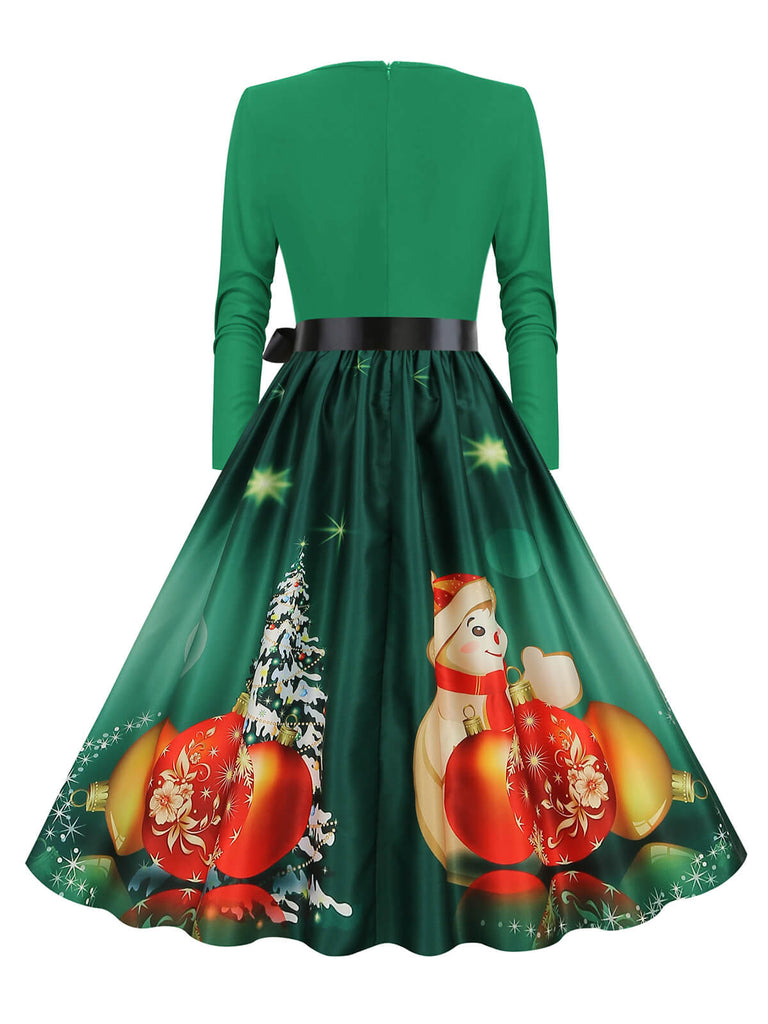 Robe trapèze patchwork col en V des années 1950 avec ruban